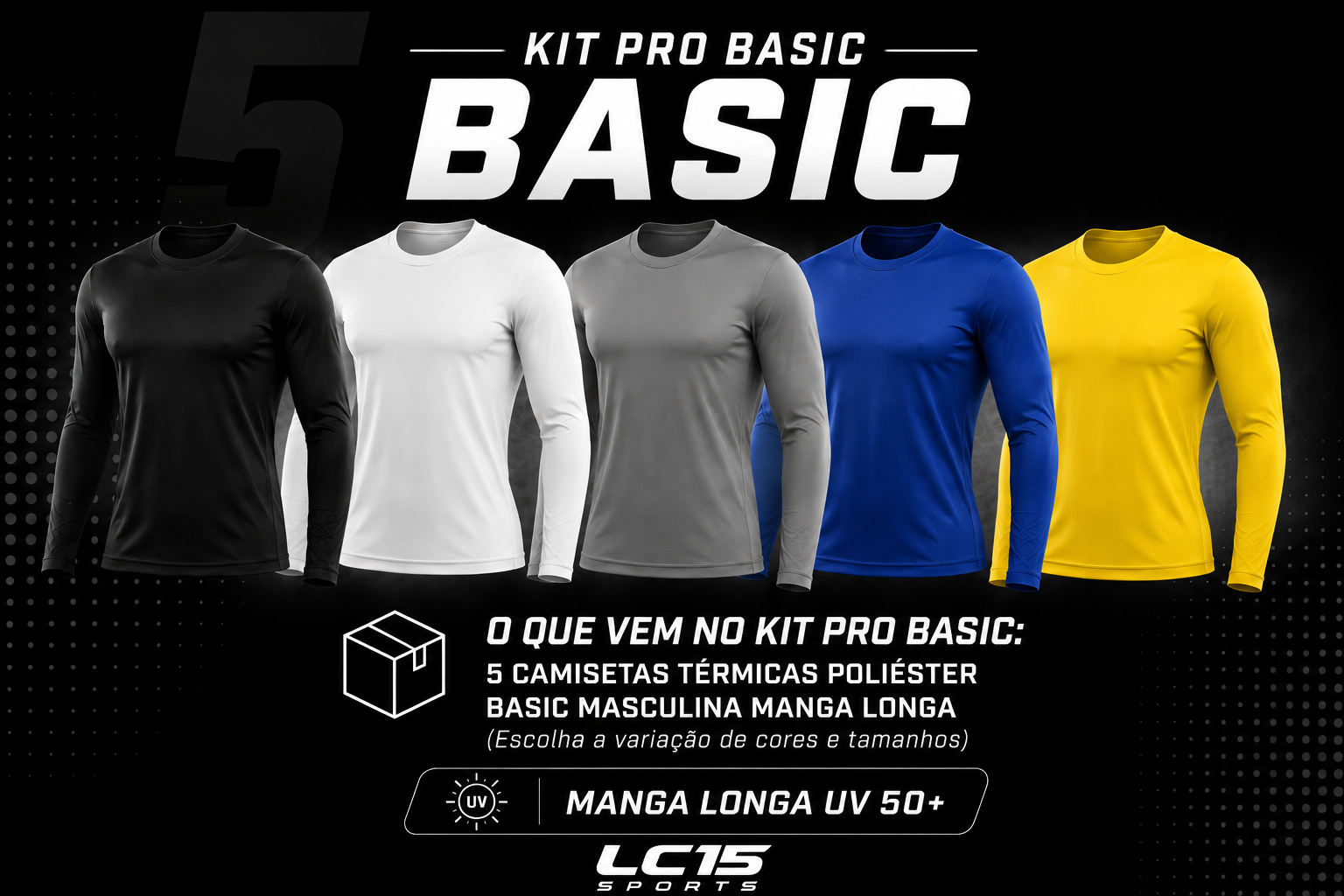 Camiseta Térmica Masculina Poliamida Premium Manga Longa UV 50+ LC15 Sports
